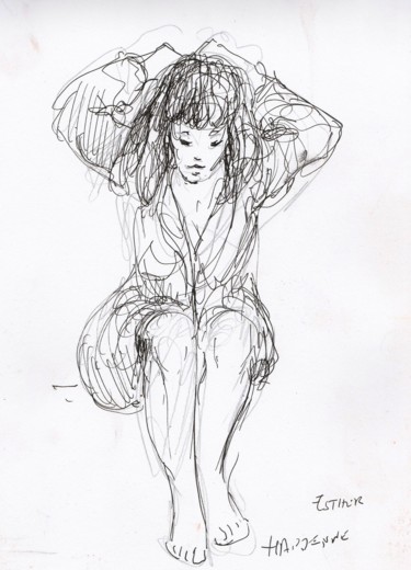 Drawing titled "La pause du modèle" by Claude Hardenne, Original Artwork