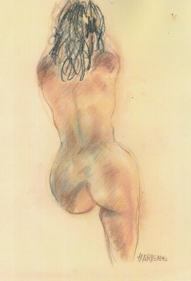 Peinture intitulée "étude; nu de dos" par Claude Hardenne, Œuvre d'art originale