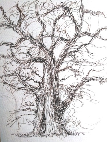 Dessin intitulée "Le chêne millénaire…" par Claude Hardenne, Œuvre d'art originale
