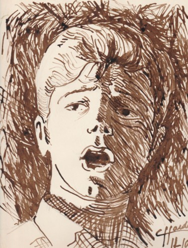 Drawing titled "Autoportrait "chant…" by Claude Hardenne, Original Artwork