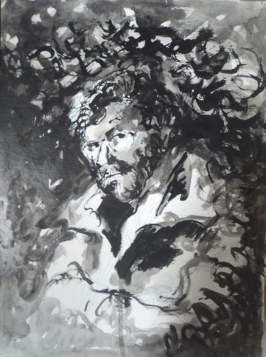 Drawing titled "Autoportrait sombre" by Claude Hardenne, Original Artwork