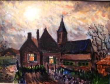 Peinture intitulée "Soir à Nieuwmunster" par Claude Hardenne, Œuvre d'art originale, Huile