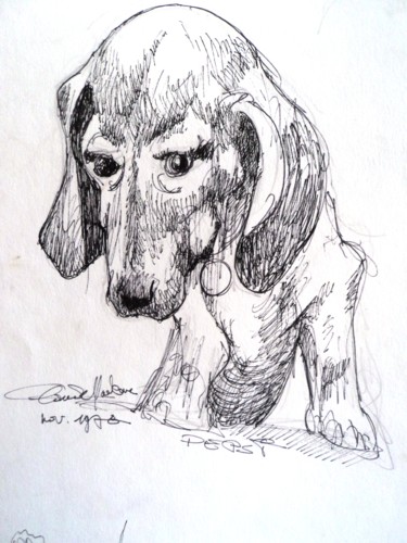 Dessin intitulée "Un chien nommé Pepsi" par Claude Hardenne, Œuvre d'art originale, Marqueur