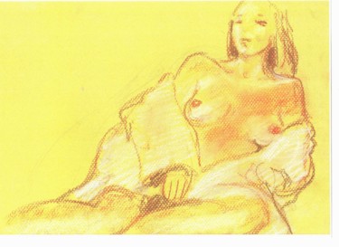 Drawing titled "nu au peignoir" by Claude Hardenne, Original Artwork, Pastel