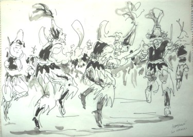 Dessin intitulée "danse des Chinels d…" par Claude Hardenne, Œuvre d'art originale, Encre