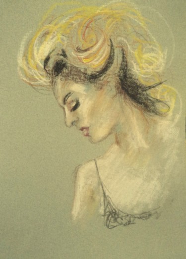 Drawing titled "Coiffure" by Claude Hardenne, Original Artwork, Pastel