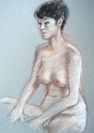 Drawing titled "POSE" by Claude Hardenne, Original Artwork, Pastel