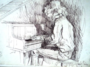 Drawing titled "le pianiste" by Claude Hardenne, Original Artwork, Marker