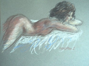 Drawing titled "Songeuse" by Claude Hardenne, Original Artwork, Pastel