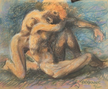 Dessin intitulée "couple" par Claude Hardenne, Œuvre d'art originale, Pastel