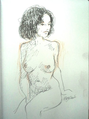 Zeichnungen mit dem Titel "Jeune fille" von Claude Hardenne, Original-Kunstwerk, Marker