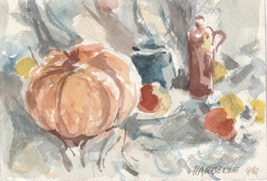 Painting titled "nature morte au pot…" by Claude Hardenne, Original Artwork, Watercolor