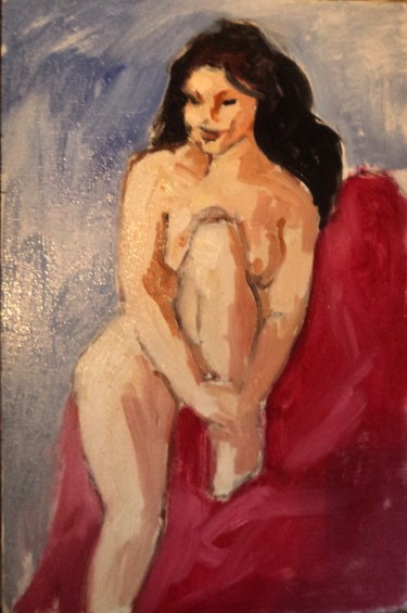 Painting titled "Nu assis" by Claude Hardenne, Original Artwork, Oil