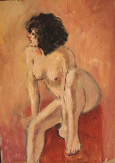 Painting titled "nu doré" by Claude Hardenne, Original Artwork, Oil