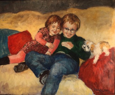 Pintura intitulada "frère et soeur" por Claude Hardenne, Obras de arte originais, Óleo