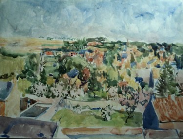 Peinture intitulée "village de Mazy" par Claude Hardenne, Œuvre d'art originale, Aquarelle