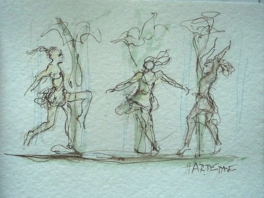 Drawing titled "danser sur les jets…" by Claude Hardenne, Original Artwork, Ink