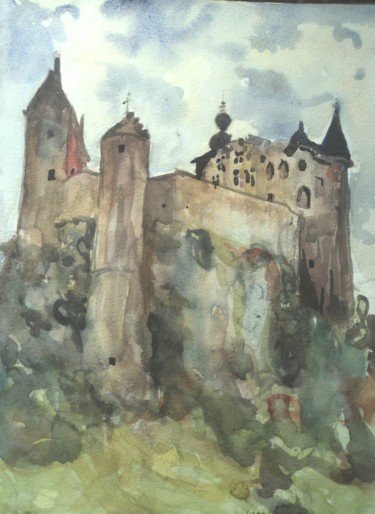 Painting titled "château de Mielmont" by Claude Hardenne, Original Artwork, Watercolor