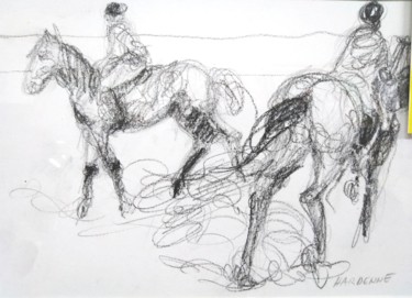 Drawing titled "2 cavalières" by Claude Hardenne, Original Artwork, Charcoal