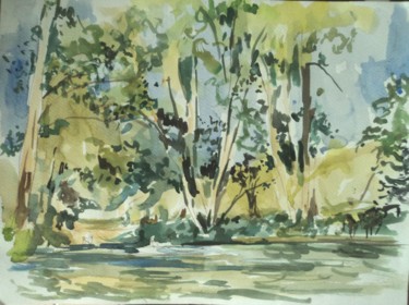 Painting titled "Arbres" by Claude Hardenne, Original Artwork, Watercolor