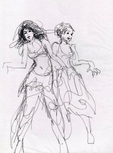 Dessin intitulée "2 danseuses" par Claude Hardenne, Œuvre d'art originale, Marqueur