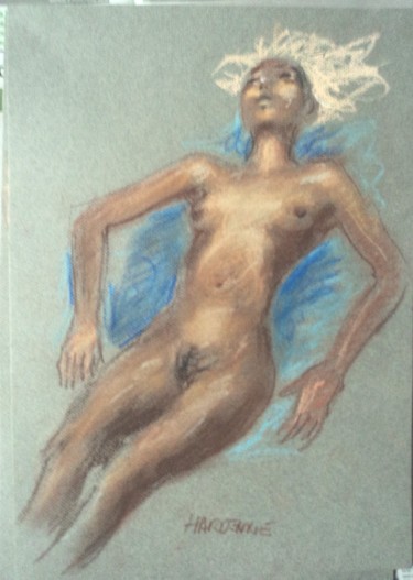 Drawing titled "Reposée" by Claude Hardenne, Original Artwork, Pastel