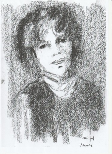 Drawing titled "Madame B G" by Claude Hardenne, Original Artwork, Charcoal