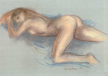 Drawing titled "Dormeuse" by Claude Hardenne, Original Artwork, Pastel