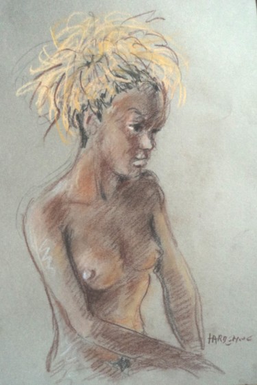 Drawing titled "Africaine" by Claude Hardenne, Original Artwork, Pastel