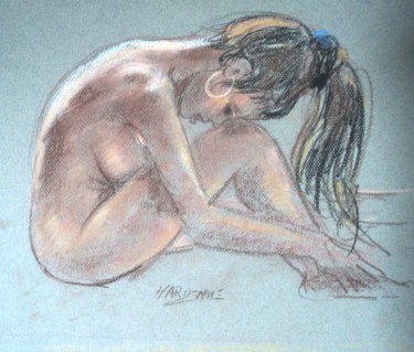 Drawing titled "L'anneau d'oreille" by Claude Hardenne, Original Artwork, Pastel