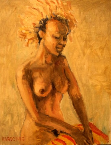 Painting titled "Africaine" by Claude Hardenne, Original Artwork, Oil