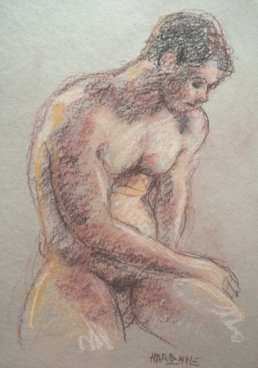 Drawing titled "POSE" by Claude Hardenne, Original Artwork, Pastel