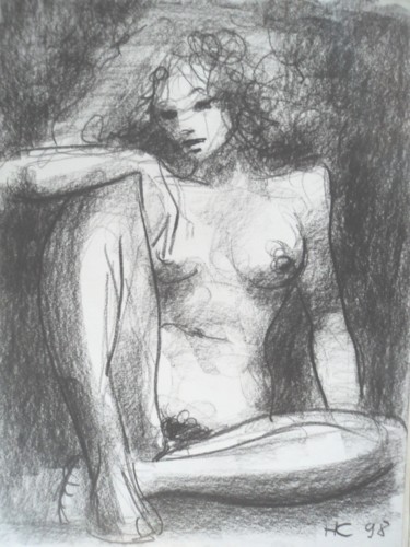 Drawing titled "nu 5" by Claude Hardenne, Original Artwork, Charcoal
