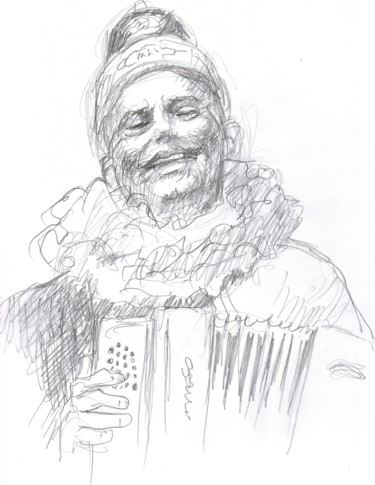 Dessin intitulée "Accordéoniste" par Claude Hardenne, Œuvre d'art originale, Crayon