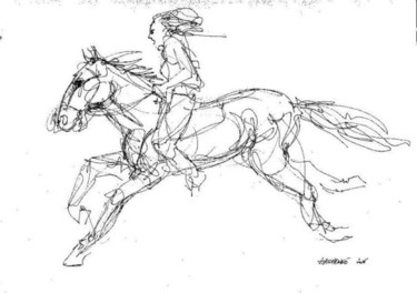Desenho intitulada "galop" por Claude Hardenne, Obras de arte originais, Tinta
