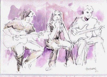 Drawing titled "TRIO" by Claude Hardenne, Original Artwork, Ink