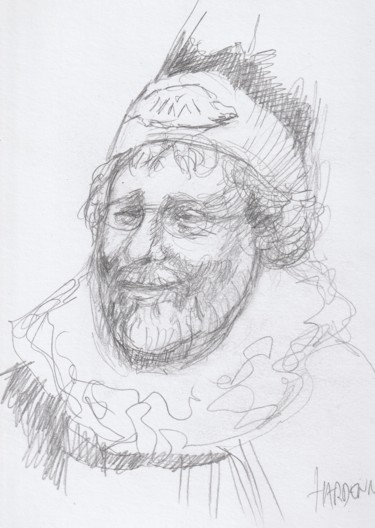 Drawing titled "autoportrait en Mol…" by Claude Hardenne, Original Artwork, Pencil