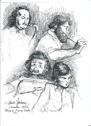 Zeichnungen mit dem Titel "musiciens 5" von Claude Hardenne, Original-Kunstwerk, Tinte