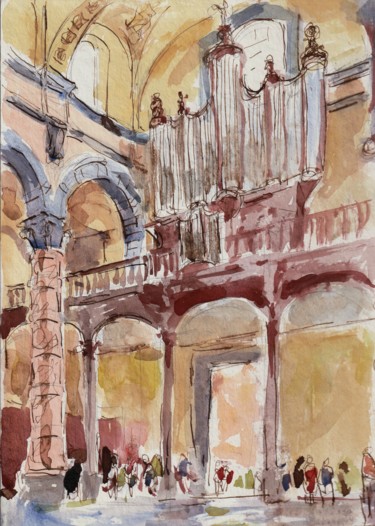 Painting titled "Namur; église Saint…" by Claude Hardenne, Original Artwork, Watercolor