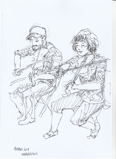 Drawing titled "folk" by Claude Hardenne, Original Artwork, Marker
