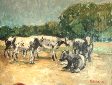 Painting titled "vaches!" by Claude Hardenne, Original Artwork, Oil
