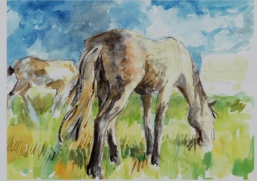 Peinture intitulée "TWO HORSES" par Claude Hardenne, Œuvre d'art originale, Aquarelle