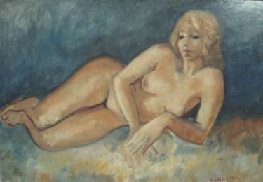 Painting titled "Mlle A. DC" by Claude Hardenne, Original Artwork, Oil