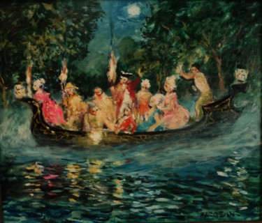 Painting titled "La barque aux espri…" by Claude Hardenne, Original Artwork, Oil