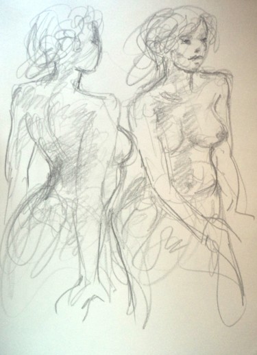 Drawing titled "2 danseuses (esquis…" by Claude Hardenne, Original Artwork, Charcoal