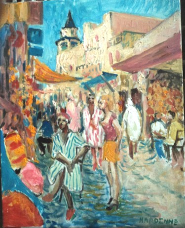 Peinture intitulée "Tunis, rue Sidi Ben…" par Claude Hardenne, Œuvre d'art originale, Huile
