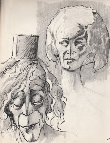 Dessin intitulée "Deux drôles" par Claude Hardenne, Œuvre d'art originale, Conté