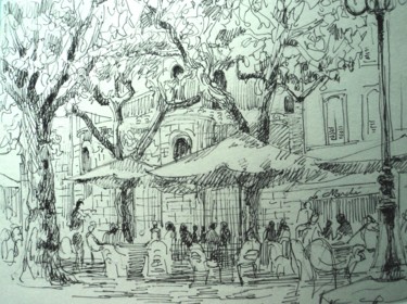 Drawing titled "place à Valence" by Claude Hardenne, Original Artwork, Ink