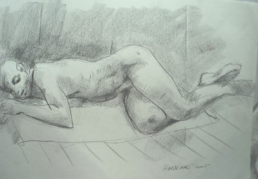 Drawing titled "Nu masculin 2" by Claude Hardenne, Original Artwork, Charcoal