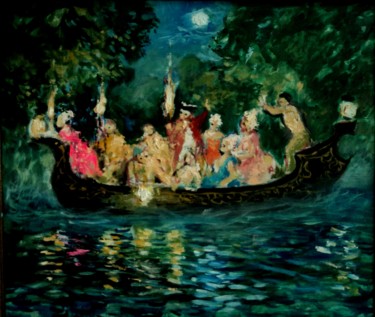 Schilderij getiteld "La barque aux espri…" door Claude Hardenne, Origineel Kunstwerk, Olie